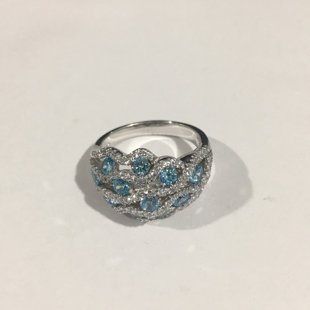 Sterling Silver Cocktail Ring With cz & Blue Topaz